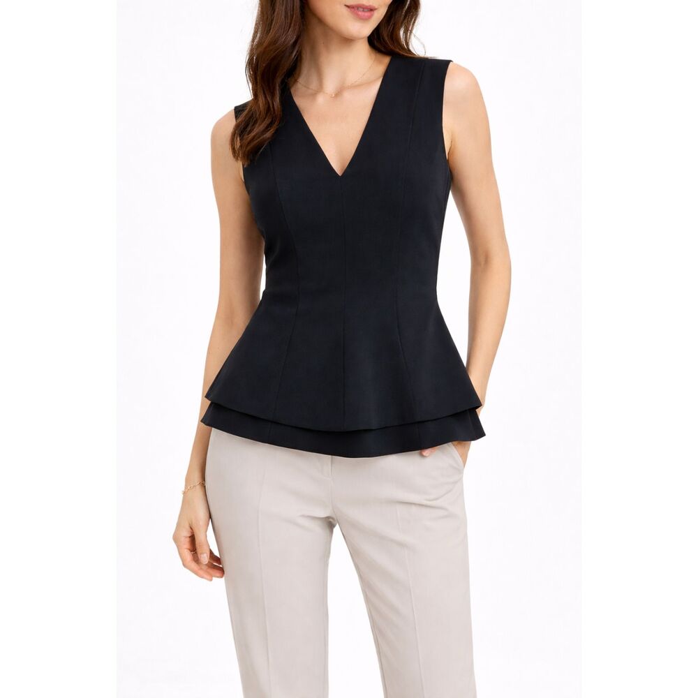 BCBGMaxAzria Black Sleeveless Peplum Top Women’s Small